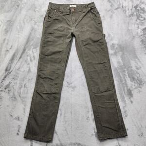 Dickies Pants Womens 4 Green Double Front Duck Carpenter Straight Leg Stretch